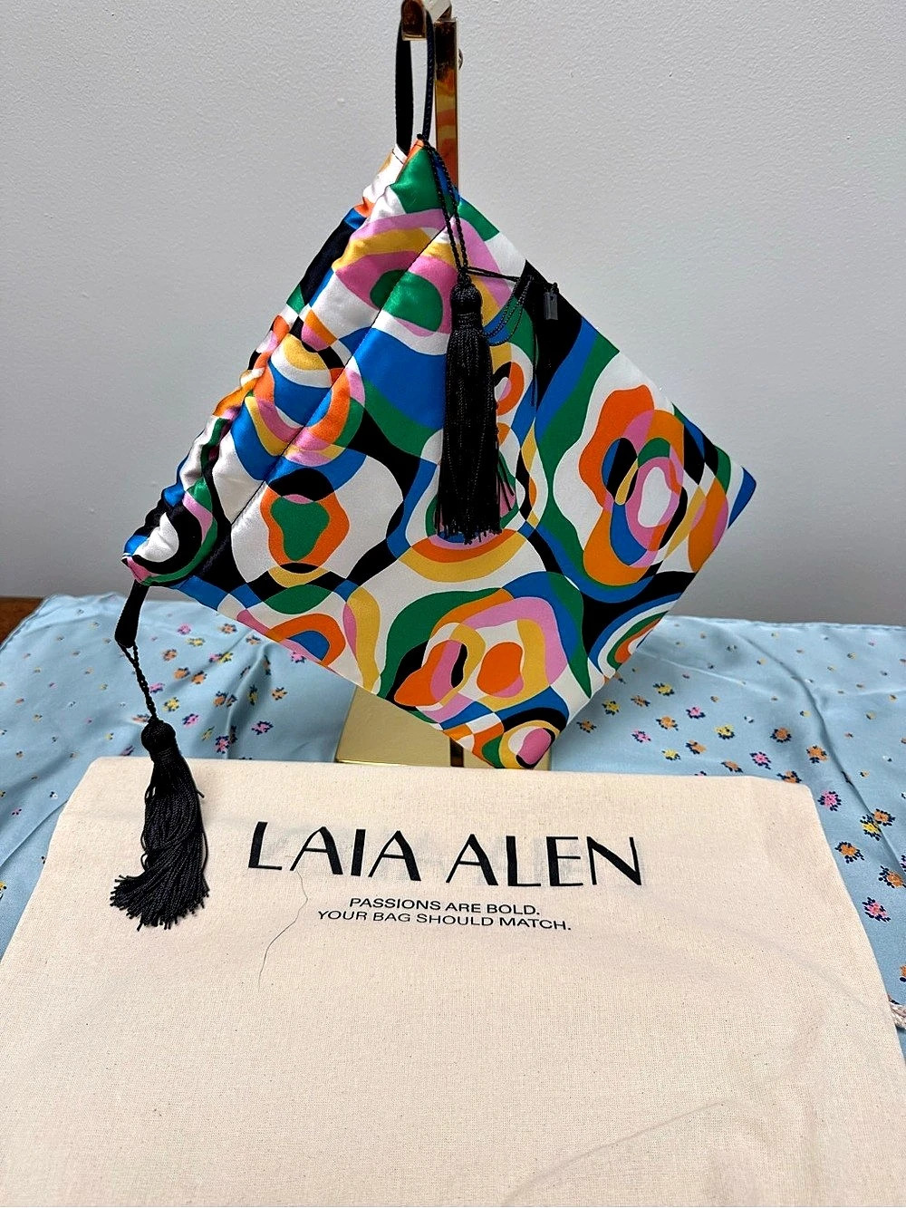 LAIA ALEN Multicolor Satin Statement Bag Black Tassels – Made in Spain